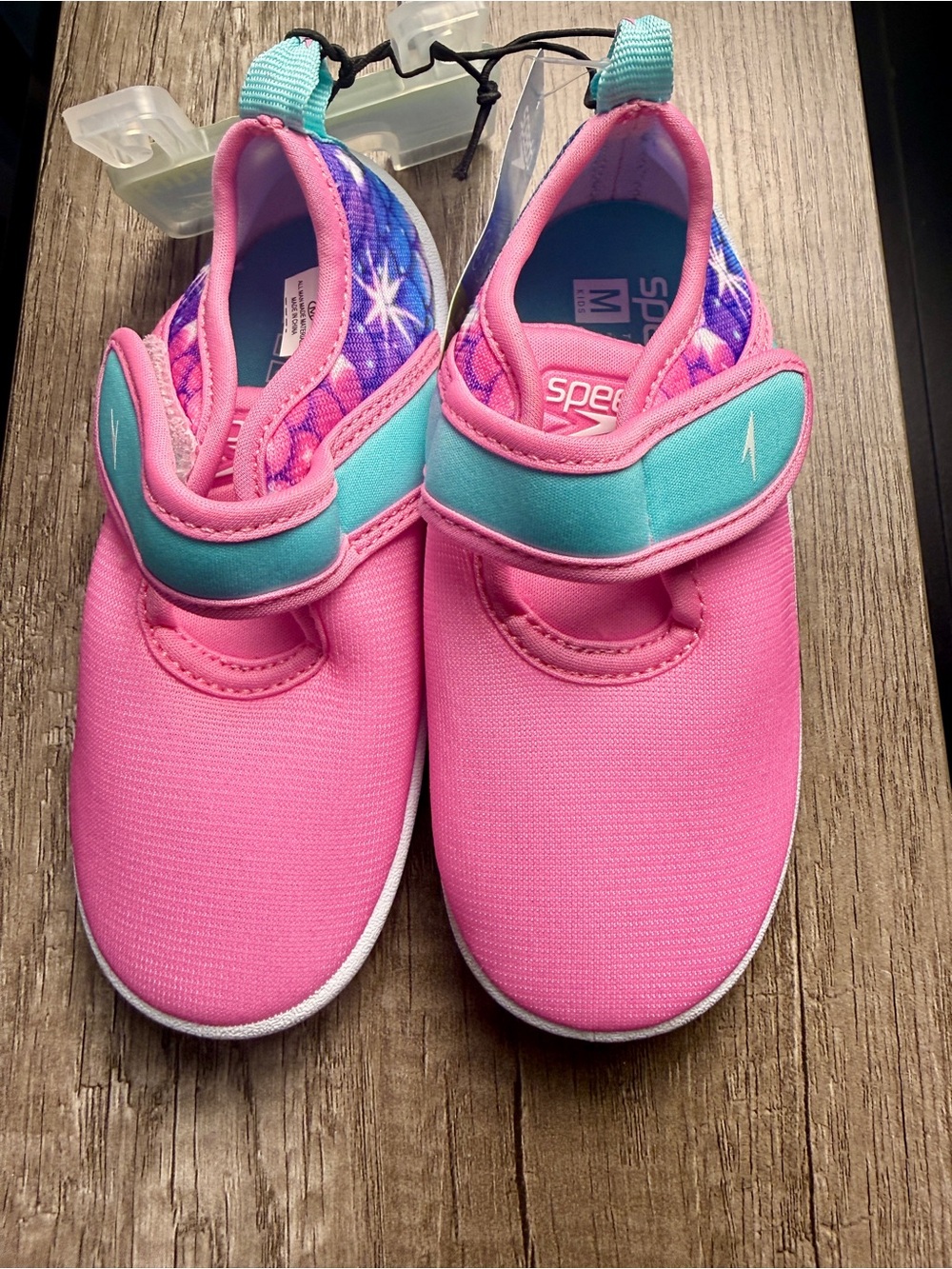 Speedo Kids Pink and Teal Water Shoes with Patterned Heel